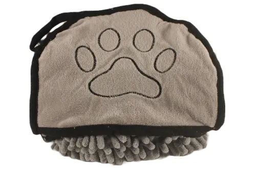 Soft grey dog shammy towel for drying.