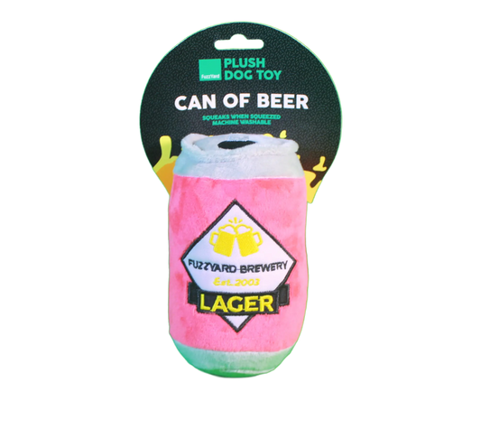 Fuzzyard Can of Beer plush dog toy novelty squeaky toy