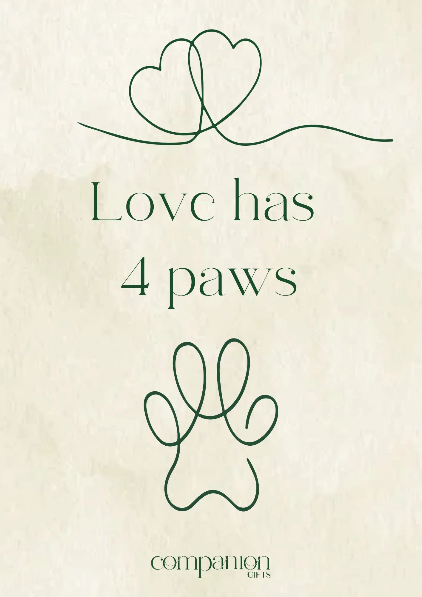 Love Has 4 Paws Cat Gift Card with paw print design 