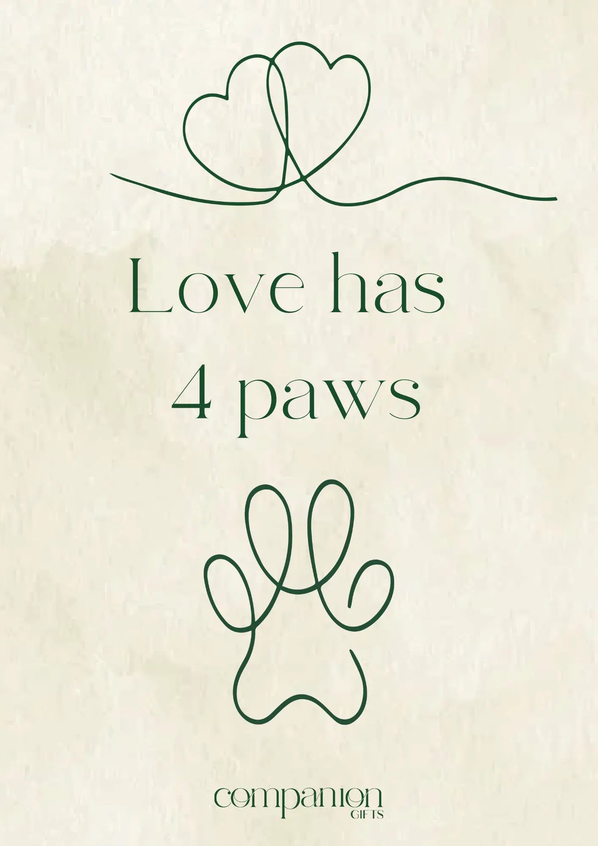 Love Has 4 Paws Cat Gift Card with paw print design 